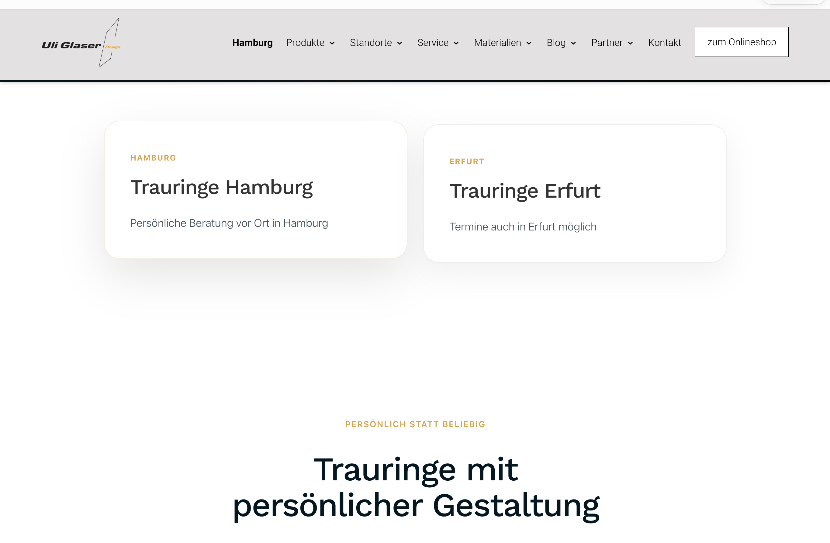Standortbereich der Website von Uli Glaser Design